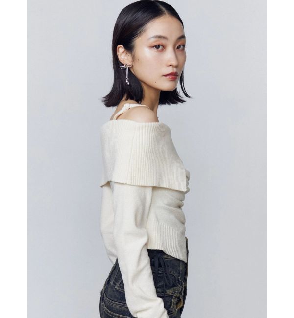 EMODA「FRONT BUTTON OFF SHOULDER KNIT」|ニット・セーター|