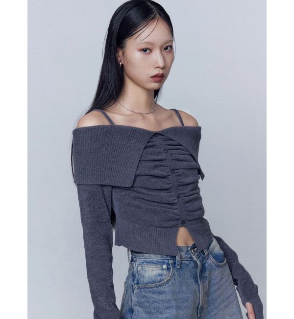 EMODA「FRONT BUTTON OFF SHOULDER KNIT」|ニット・セーター|