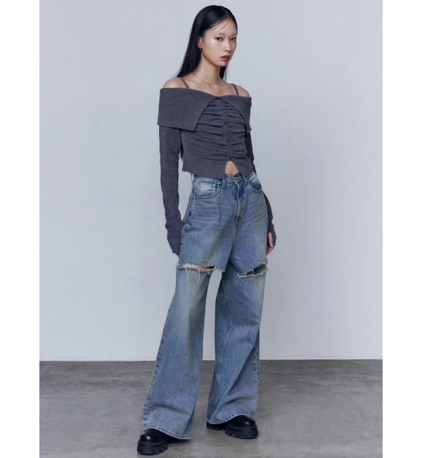 EMODA「FRONT BUTTON OFF SHOULDER KNIT」|ニット・セーター|