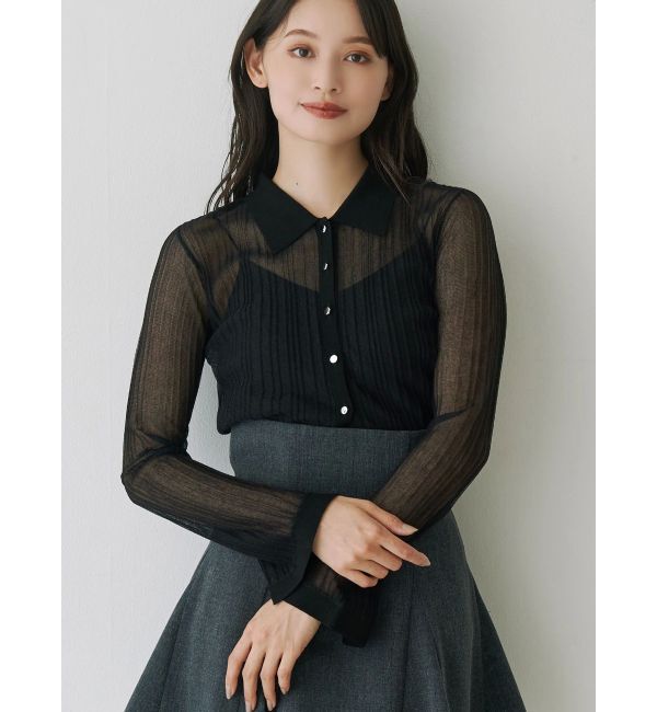 MERCURYDUO「メタルボタンシアーリブポロニット」|ニット・セーター|