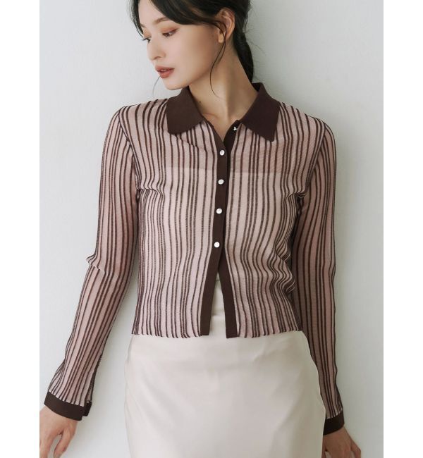 MERCURYDUO「メタルボタンシアーリブポロニット」|ニット・セーター|