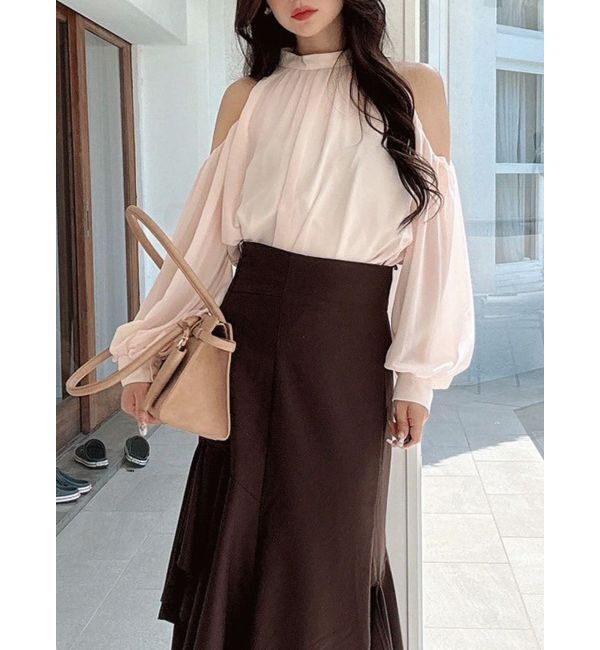 MERCURYDUO「シフォンアメスリオフショルブラウス」|シャツ・ブラウス|ベビーピンク