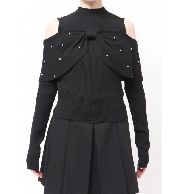 MERCURYDUO「オフショルリボンパールニット」|ニット・セーター|