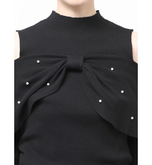 MERCURYDUO「オフショルリボンパールニット」|ニット・セーター|