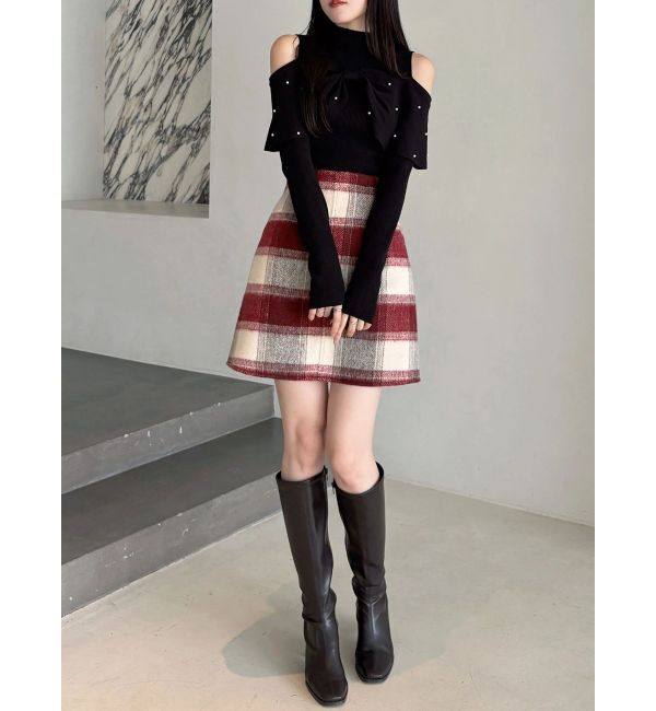 MERCURYDUO「オフショルリボンパールニット」|ニット・セーター|