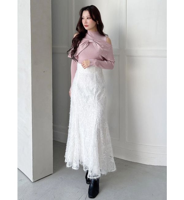 MERCURYDUO「オフショルリボンパールニット」|ニット・セーター|