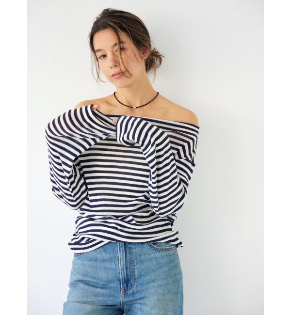 Ungrid「オフショルデザインシアーロングスリーブTee」|Tシャツ・カットソー|
