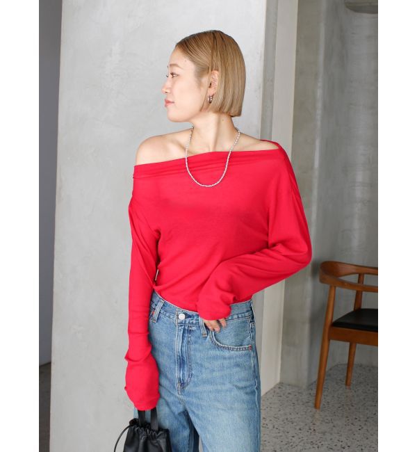 Ungrid「オフショルデザインシアーロングスリーブTee」|Tシャツ・カットソー|