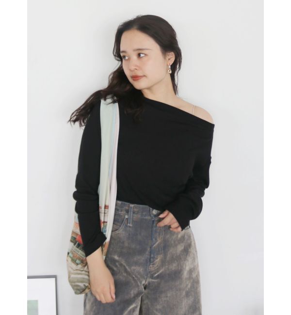 Ungrid「オフショルデザインシアーロングスリーブTee」|Tシャツ・カットソー|