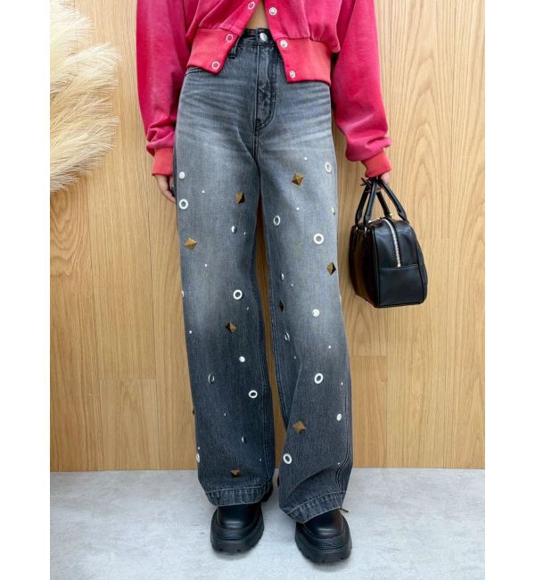 EVRIS「MIX MOTIF ワイドデニムパンツ」|デニム|