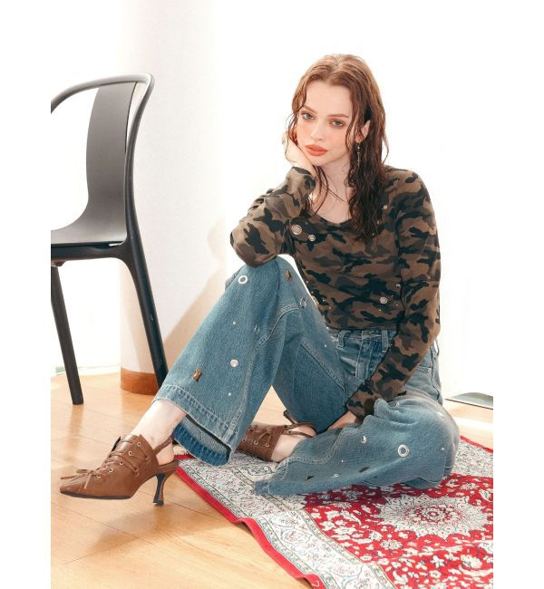 EVRIS「MIX MOTIF ワイドデニムパンツ」|デニム|