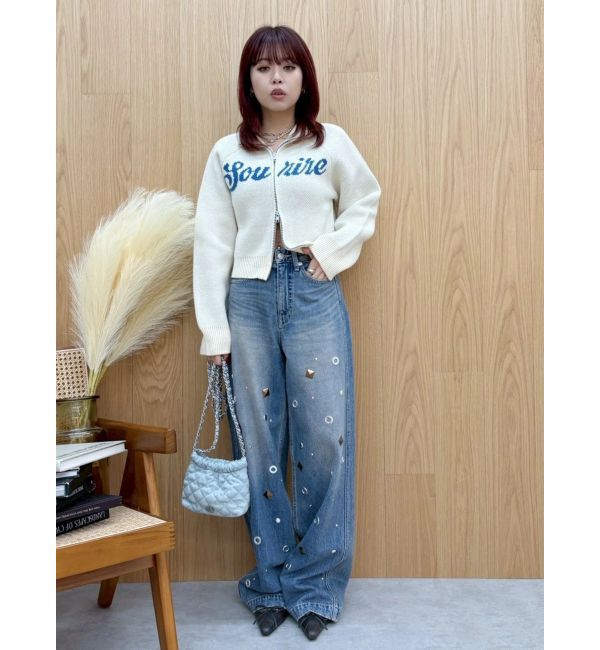 EVRIS「MIX MOTIF ワイドデニムパンツ」|デニム|