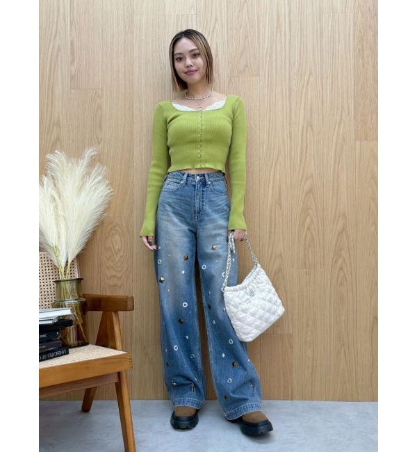 EVRIS「MIX MOTIF ワイドデニムパンツ」|デニム|