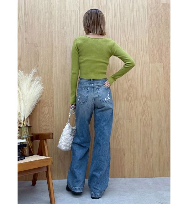 EVRIS「MIX MOTIF ワイドデニムパンツ」|デニム|