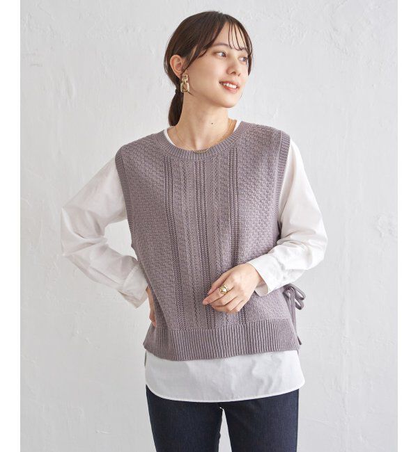 ikka「【2点セット】ニットベストブラウスセット」|ニット・セーター|コーヒー