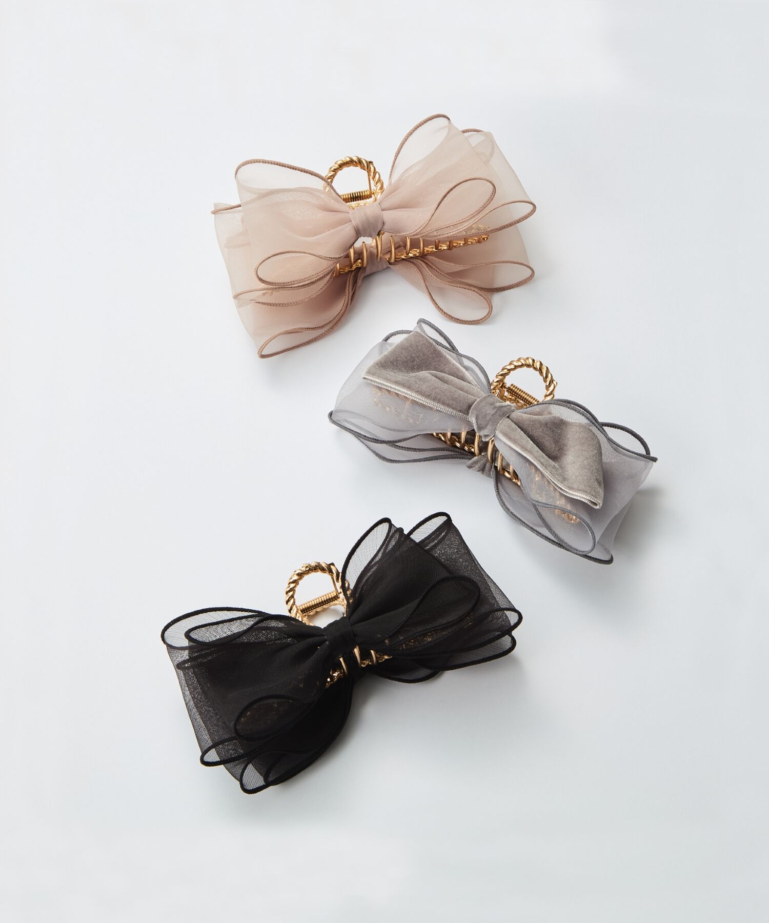 Phoebe「ボリュームオーガンジーリボンバンスクリップ　ピンク」|その他|