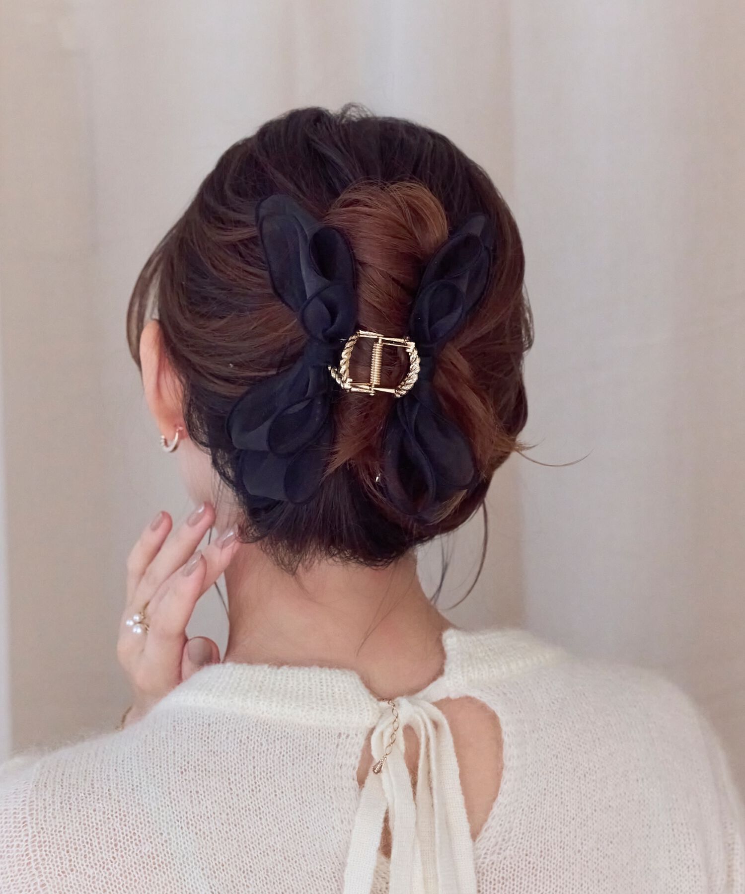 Phoebe「ボリュームオーガンジーリボンバンスクリップ　ブラック」|その他|