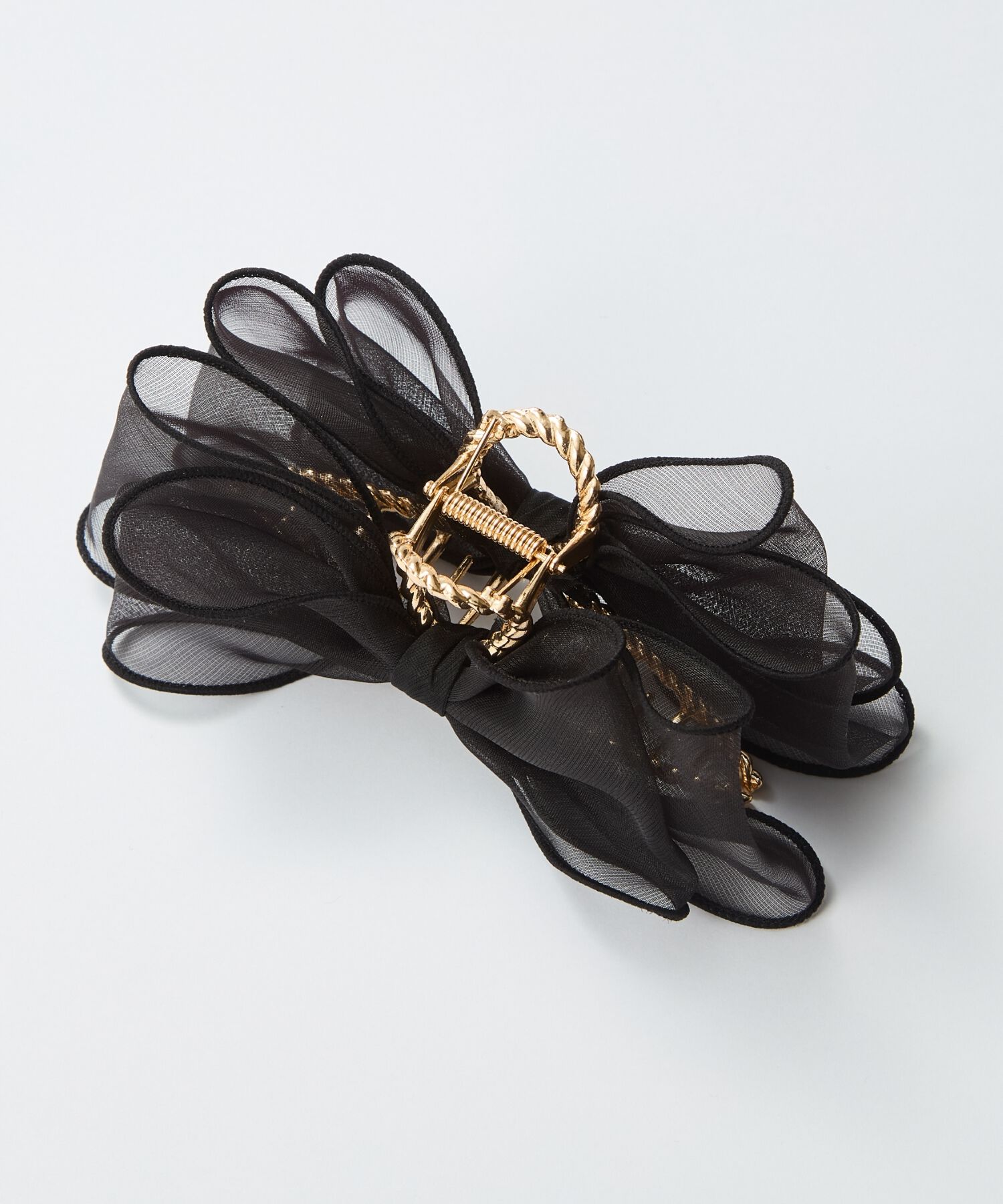 Phoebe「ボリュームオーガンジーリボンバンスクリップ　ブラック」|その他|