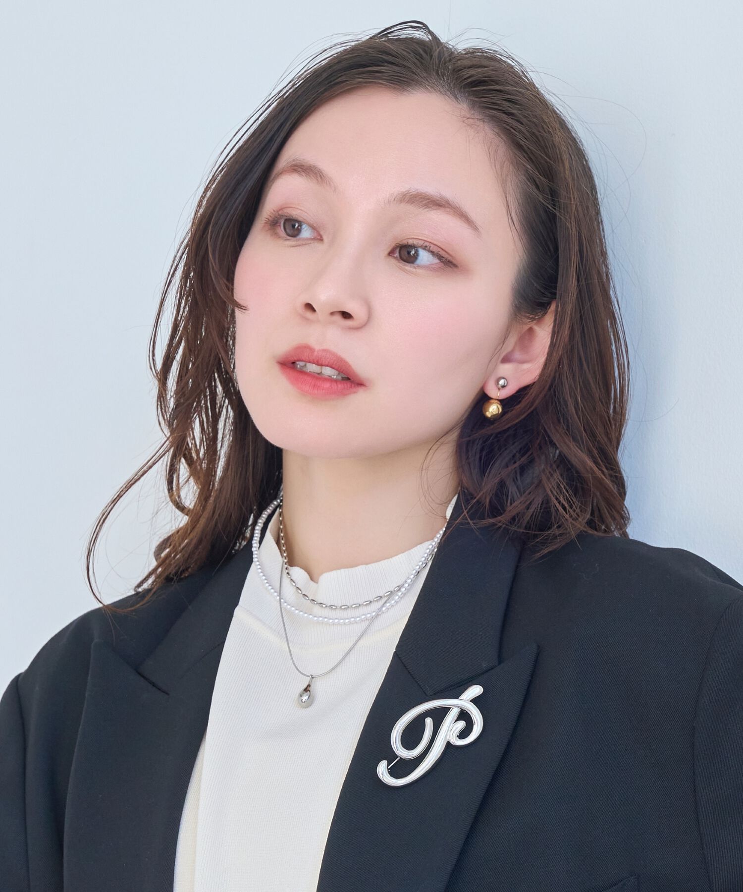 Phoebe「パール&times;ドロップメタル3連ネックレス　シルバー」|ネックレス|