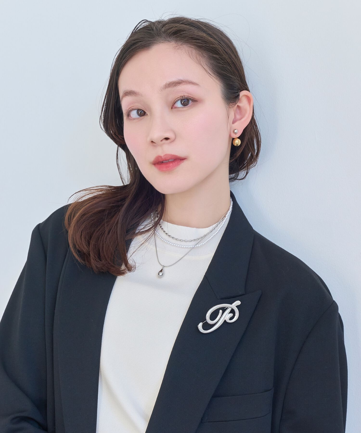 Phoebe「パール&times;ドロップメタル3連ネックレス　シルバー」|ネックレス|