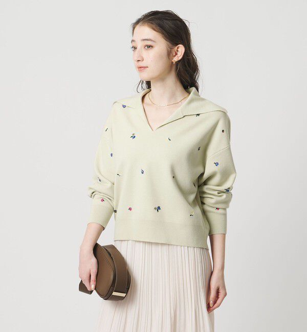 UNITED ARROWS「フラワー エンブロイダリー スキッパーニット」|ニット・セーター|