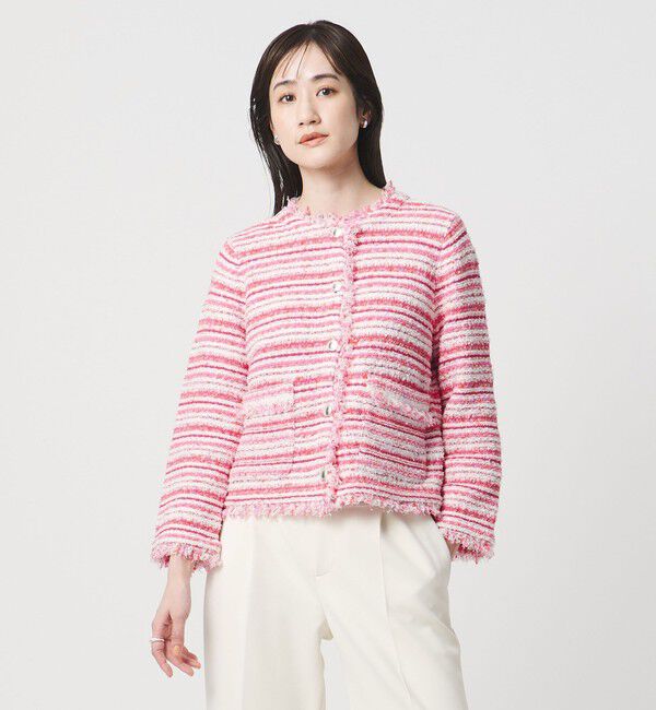 UNITED ARROWS「カラーミックス ツイードライク カーディガン」|カーディガン|PINK