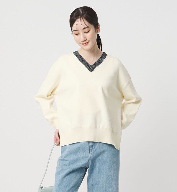 UNITED ARROWS「コンフォート スマート Vネックニット ‐ウォッシャブル‐」|ニット・セーター|OFF WHITE