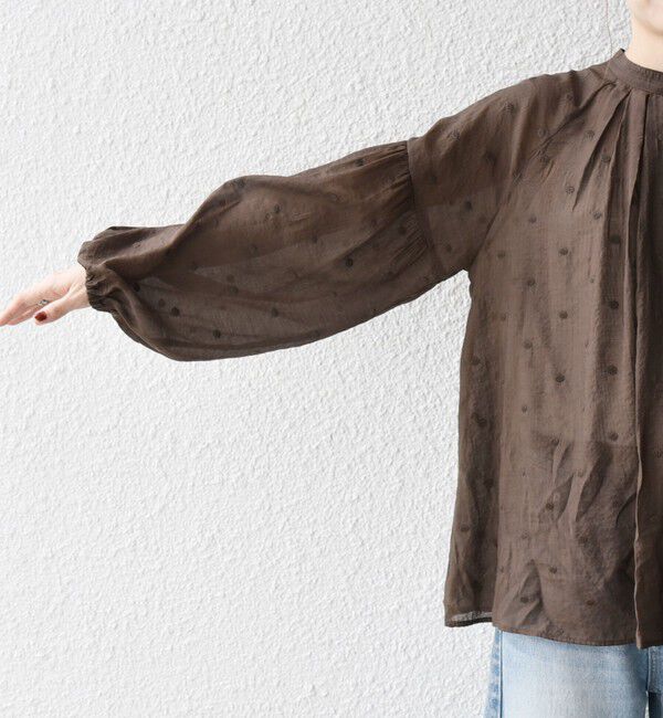 SHIPS any「【WEB限定】SHIPS any:〈手洗い可能〉シアー ドット スタンドカラー パフ ギャザー ブラウス」|シャツ・ブラウス|