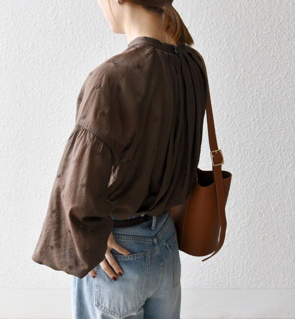 SHIPS any「【WEB限定】SHIPS any:〈手洗い可能〉シアー ドット スタンドカラー パフ ギャザー ブラウス」|シャツ・ブラウス|