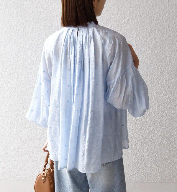 SHIPS any「【WEB限定】SHIPS any:〈手洗い可能〉シアー ドット スタンドカラー パフ ギャザー ブラウス」|シャツ・ブラウス|