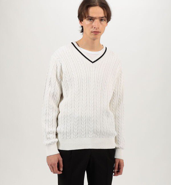 TOMORROWLAND MENS「コットンケーブル Vネックニット」|ニット・セーター|