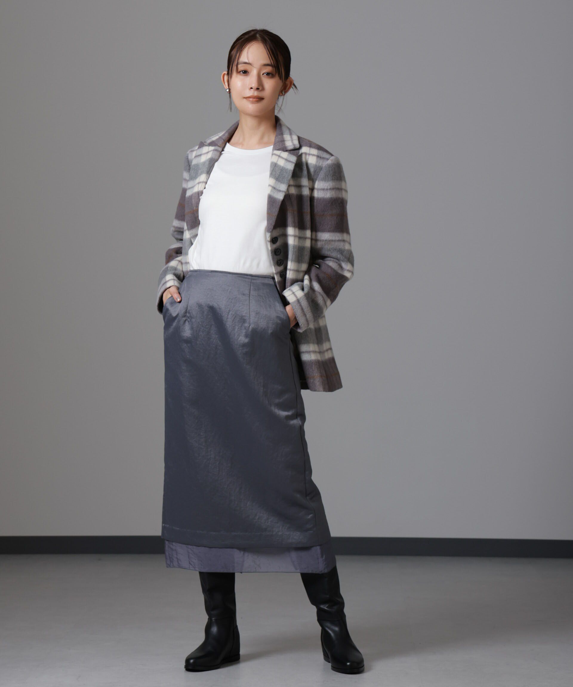 nano･universe「レザーライクサテンスカート」|スカート|