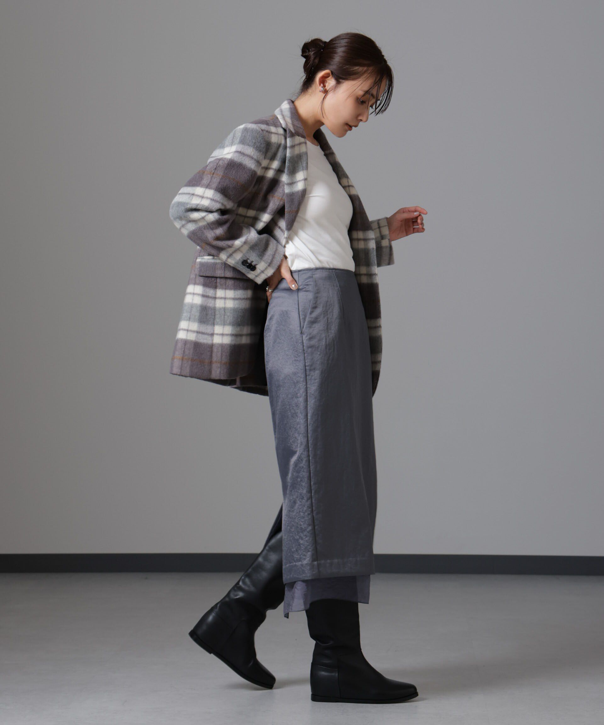 nano･universe「レザーライクサテンスカート」|スカート|