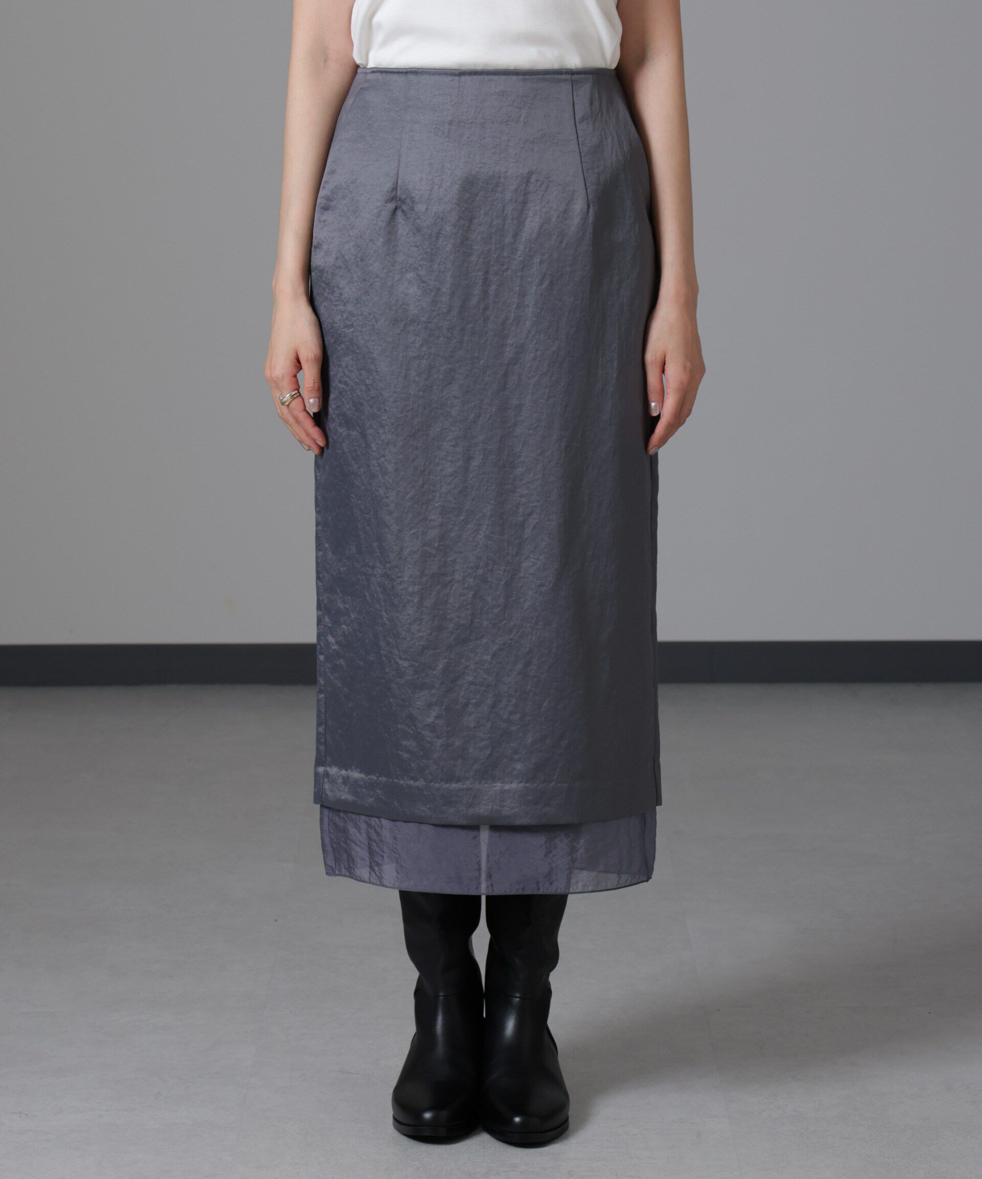 nano･universe「レザーライクサテンスカート」|スカート|