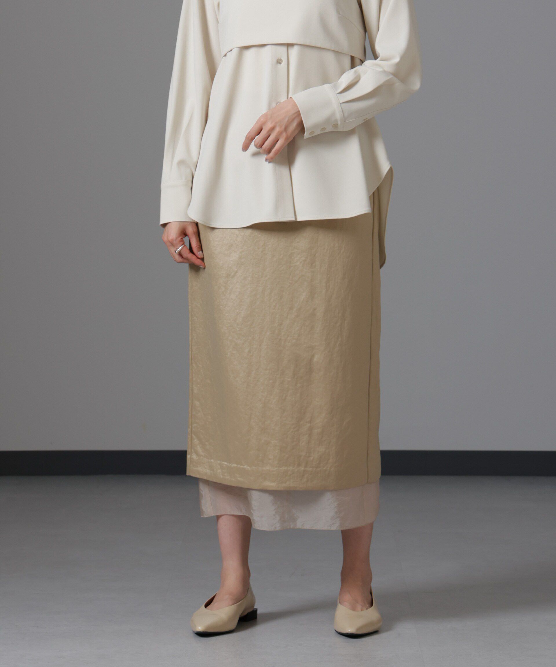 nano･universe「レザーライクサテンスカート」|スカート|