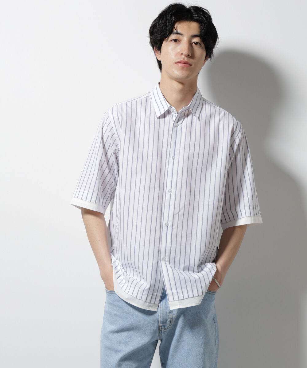 nano･universe「クレイジーストライプシャツ 半袖 2」|シャツ・ブラウス|