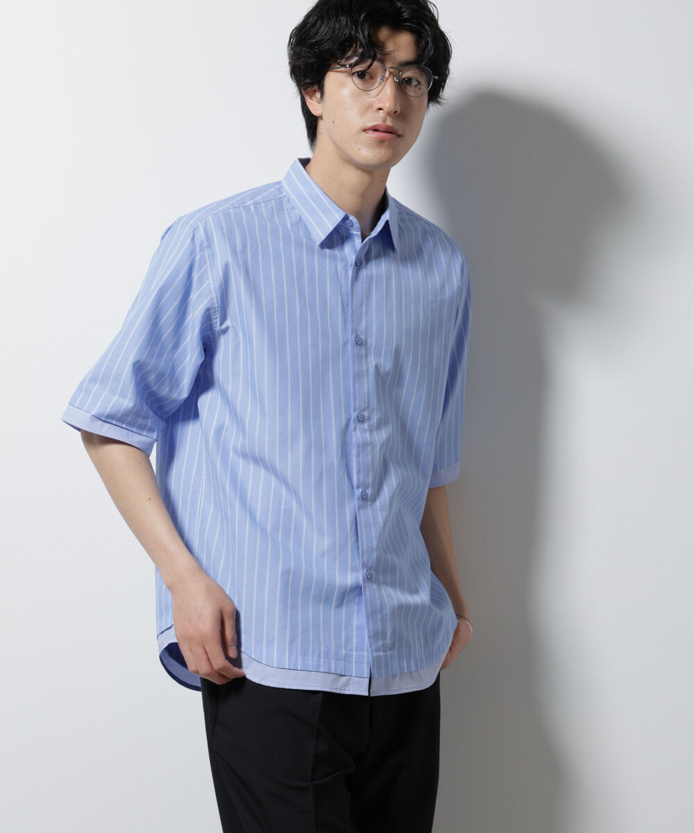 nano･universe「クレイジーストライプシャツ 半袖 2」|シャツ・ブラウス|サックス5