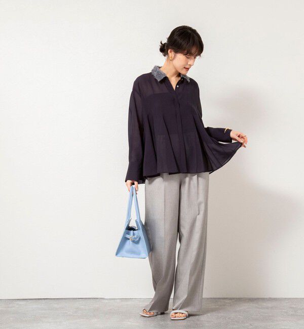 NOLLEY'S sophi「チュール襟付オーガンジーフレアシャツブラウス」|シャツ・ブラウス|