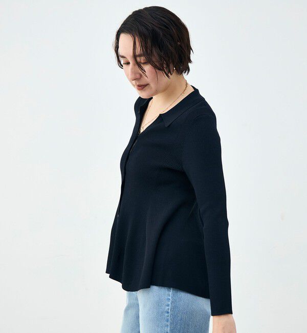 NOLLEY'S sophi「《手洗い可能》リブフレアスキッパーポロ襟カーディガン」|カーディガン|