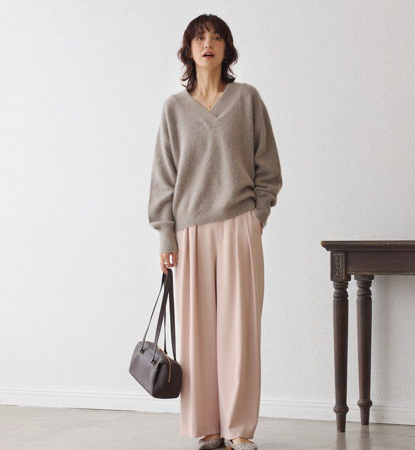  「【ウォッシャブル】【シーズンレスで使える】タックワイドスラックス」|チノ|