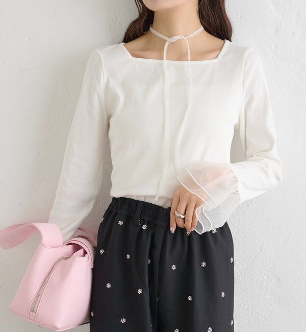  「袖口チュールロンT」|Tシャツ・カットソー|