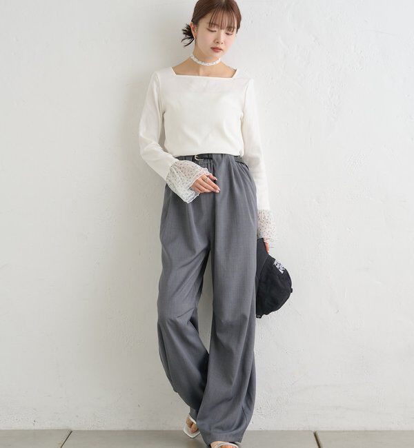  「袖口チュールロンT」|Tシャツ・カットソー|