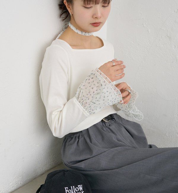  「袖口チュールロンT」|Tシャツ・カットソー|