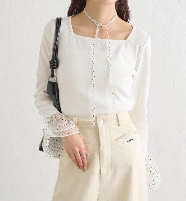  「袖口チュールロンT」|Tシャツ・カットソー|