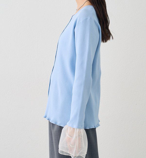  「袖チュール付きリブカーディガン」|カーディガン|