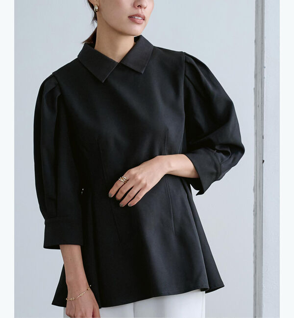 ur's「【星玲奈さんコラボアイテム】2way襟付タックペプラムトップス」|Tシャツ・カットソー|