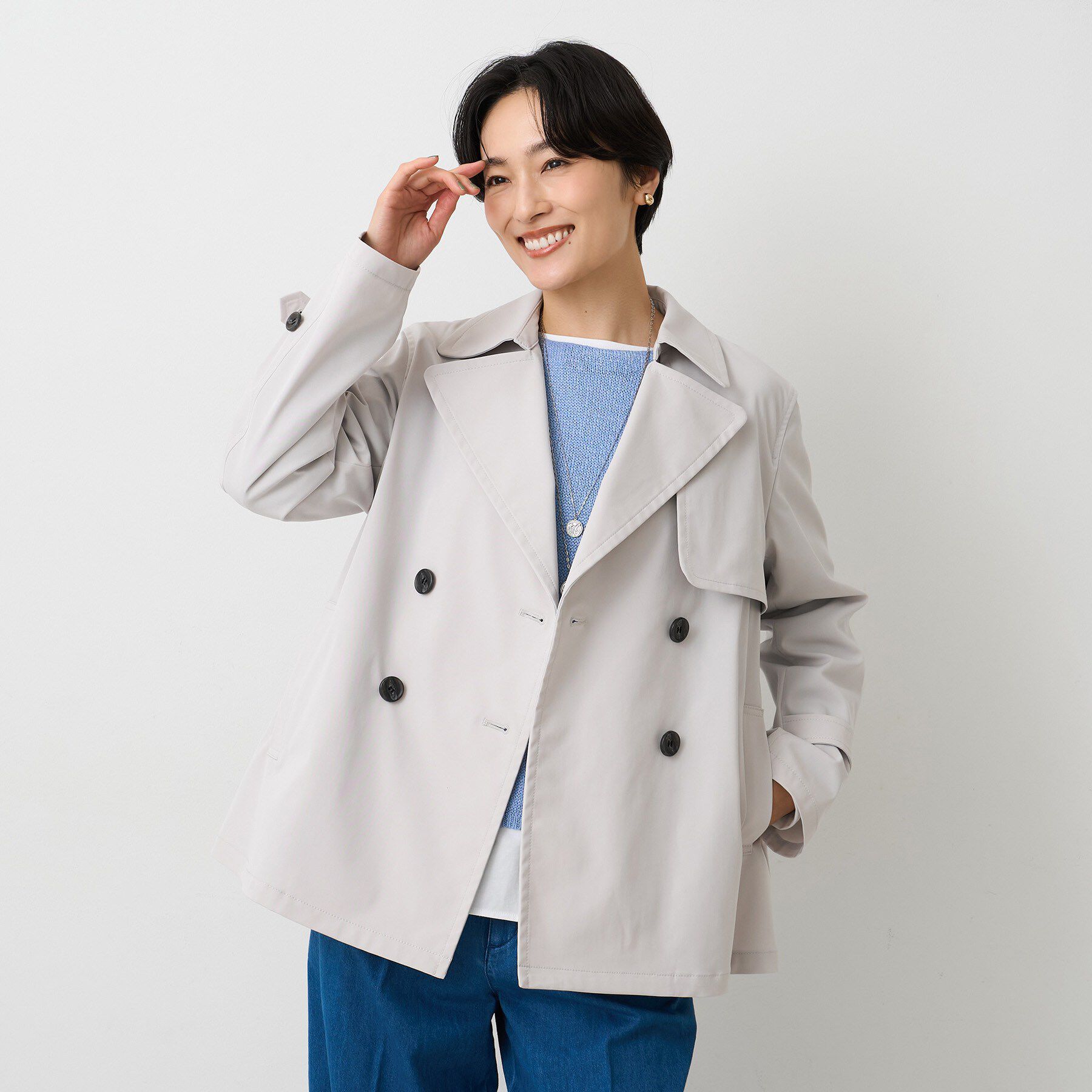 UNTITLED「【定番人気/はっ水/洗える】タスランショートトレンチコート」|トレンチコート|