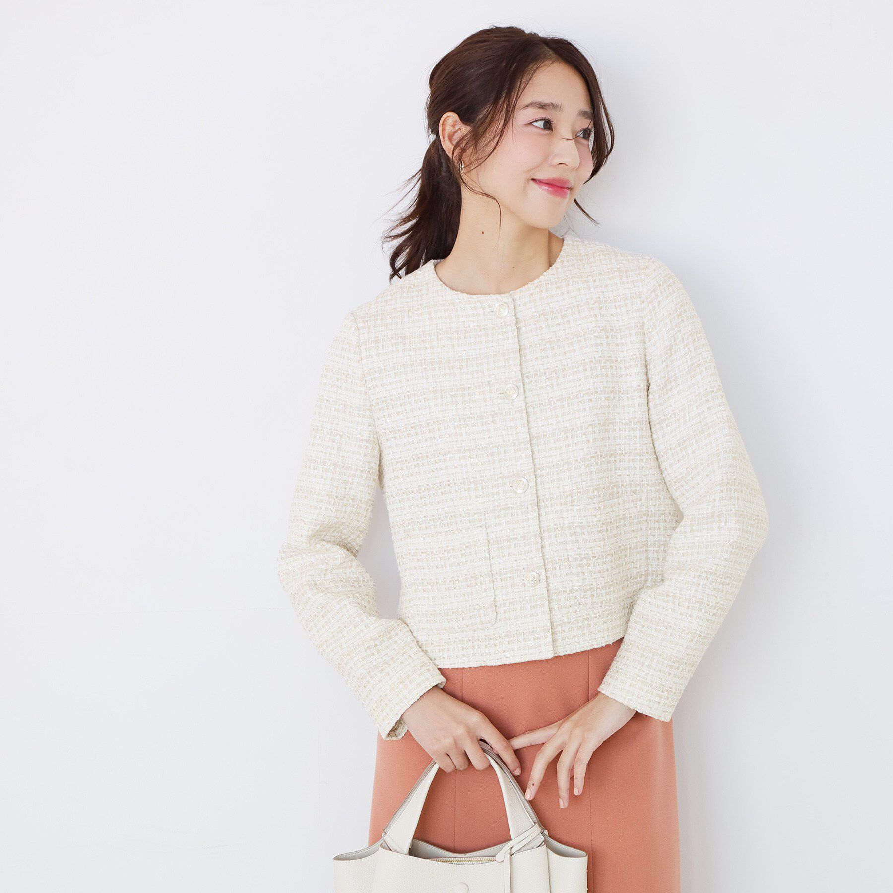 COUP DE CHANCE「【ON/OFF着回し】カラーツイードジャケット」|ノーカラージャケット|グレージュ(450)