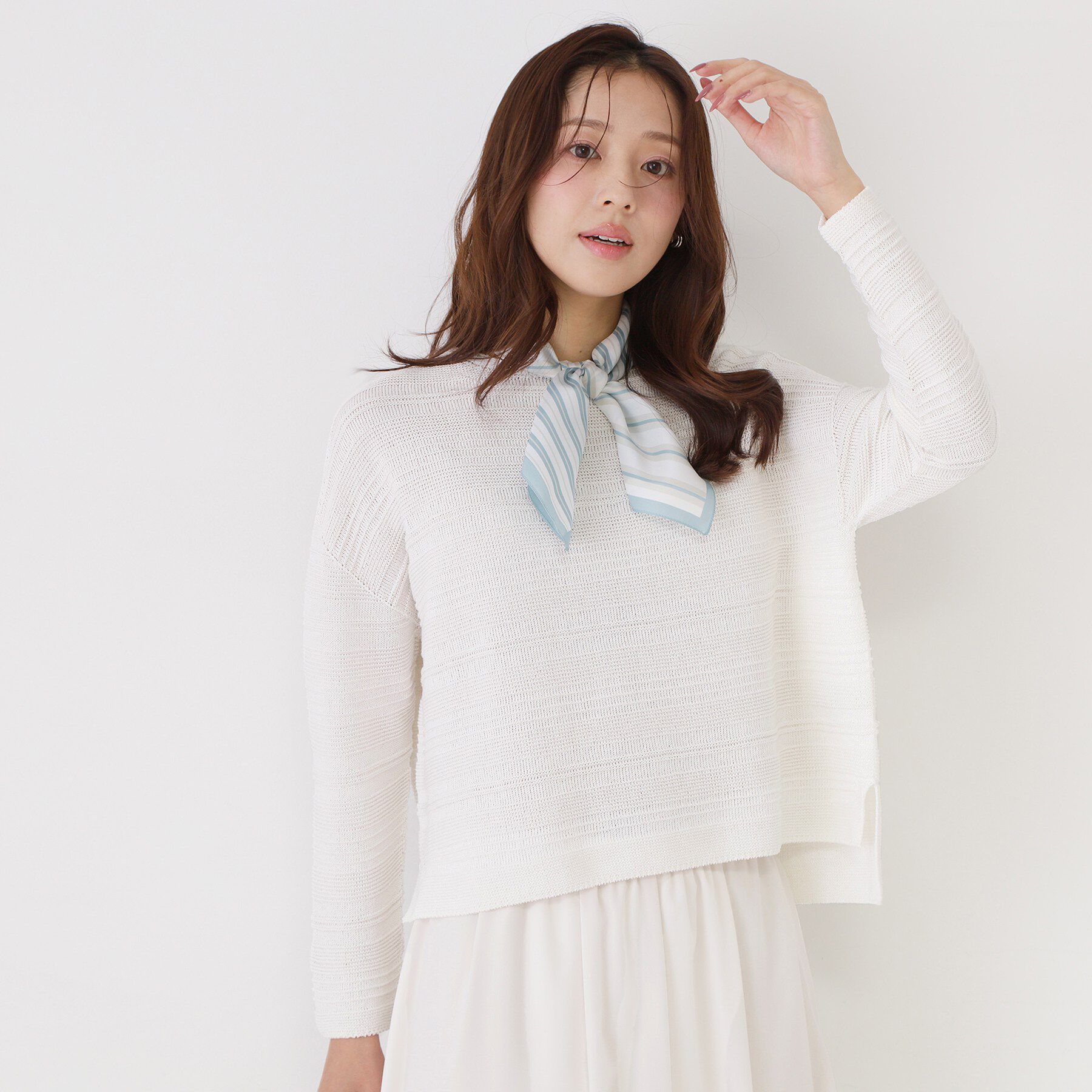 COUP DE CHANCE「【手洗い可／日本製／無縫製／和紙使用】地柄ボーダーのニットトップス」|ニット・セーター|