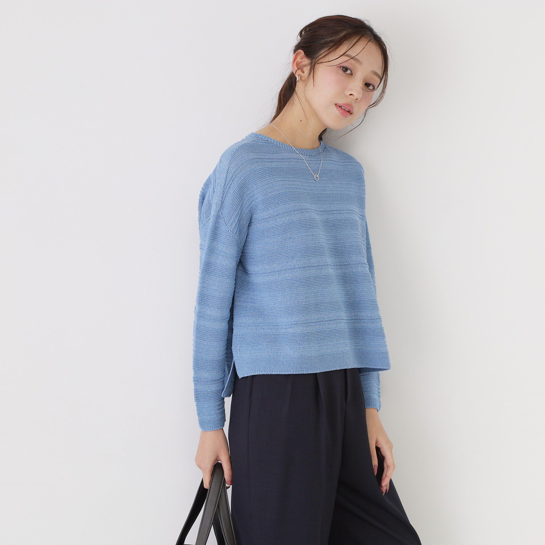 COUP DE CHANCE「【手洗い可／日本製／無縫製／和紙使用】地柄ボーダーのニットトップス」|ニット・セーター|